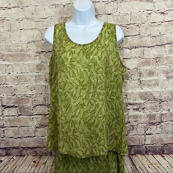 J. Jill 2pc Set Green Floral Sleeveless Blouse & Skirt Rayon Mid Length - Picture 2 of 15